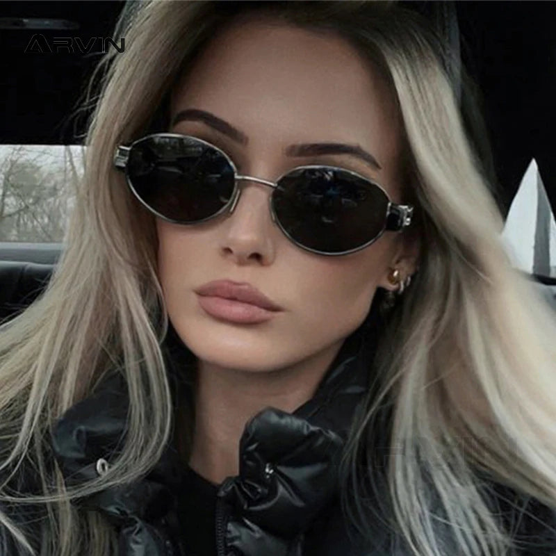 2024 Small Metal Frame Oval Sunglasses for Women  Brand Designer Fashion Luxury Shades UV400 Eyewear Men Vintage Sun Glasses