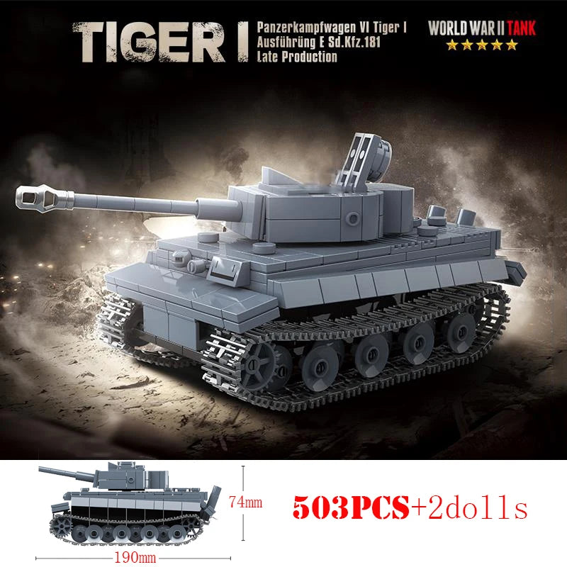 WW2 Military Germany Panther Medium Tank Panzer IV Tank Building Blocks Army Weapons Tiger I Heavy Tanks City Bricks Kids Toys