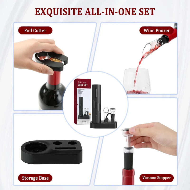 Electric Wine Bottle Opener USB Rechargeable Red Wine Corkscrew Automatic Wine Opener Foil Cutter Kitchen Accessories Cap Opener