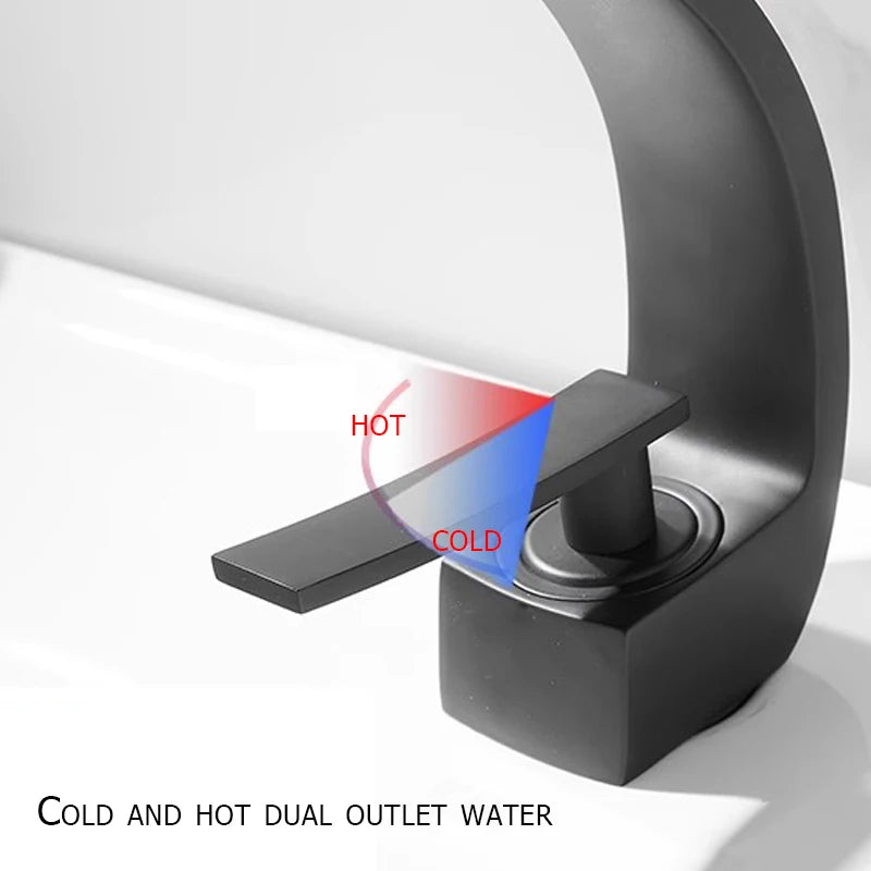 Black Bathroom Basin Faucet Deck Mount Black Chrome Washing Basin Mixer Water Taps Creative Hot Cold Water Crane Mixers