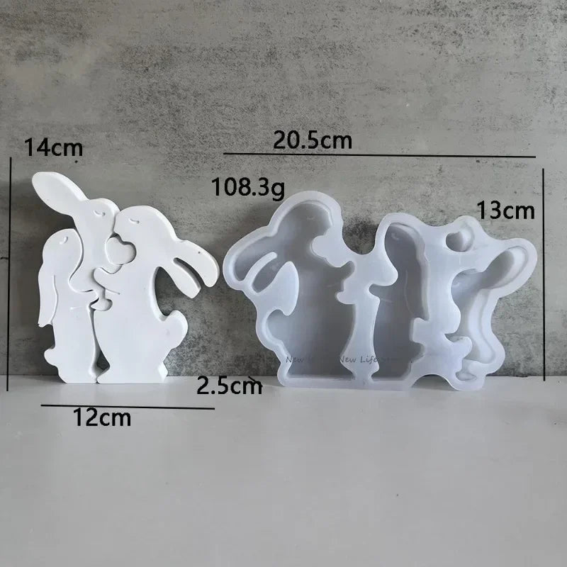 Rabbit Family Silicone Mold Bnuuy Family Concrete Plaster Casting Mould Easter Series Heart Rabbits Plaster Ornaments Molds
