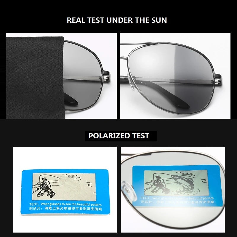 Photochromic Polarized Sunglasses Men Women Driving Chameleon Vintage Metal Sun Glasses Change Color Day Night Vision UV400