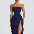 Butter Yellow Mesh Splicing Long Dress Elegant Strapless Split Backless Pleated Gowns For Women 2026 Lady Evening Party Gowns