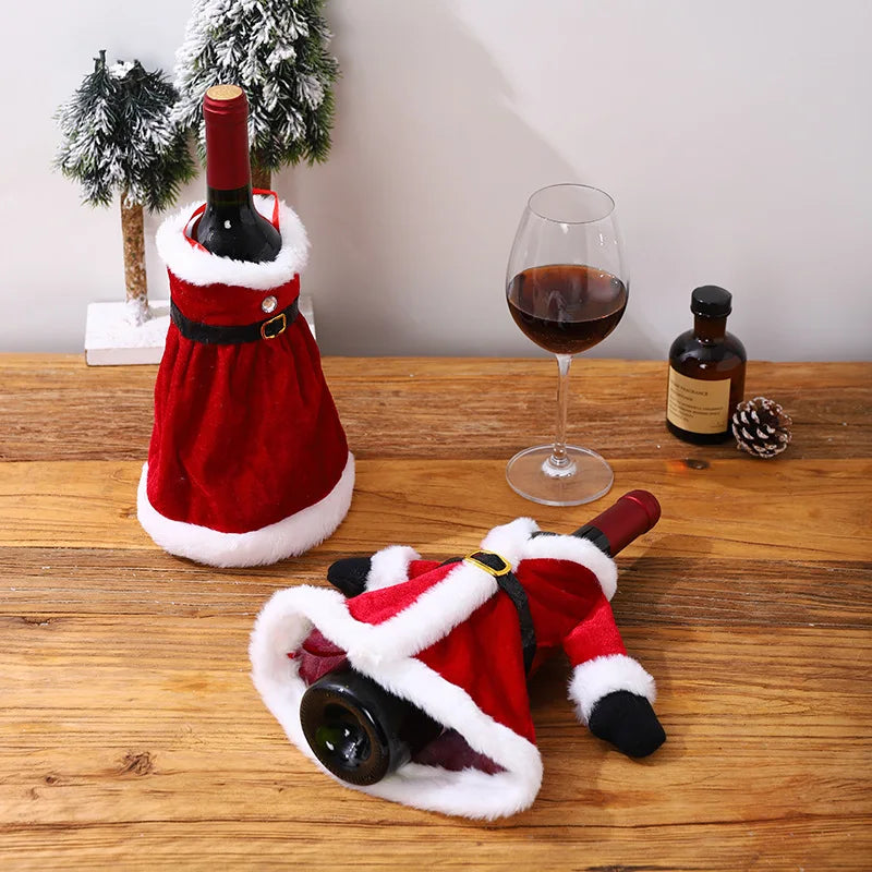 Creative Christmas Wine Bottle Cover Velvet Dress Clothes Set Wine Bottle Ornaments Bag Xmas Party Dinner Table Decoration Gifts