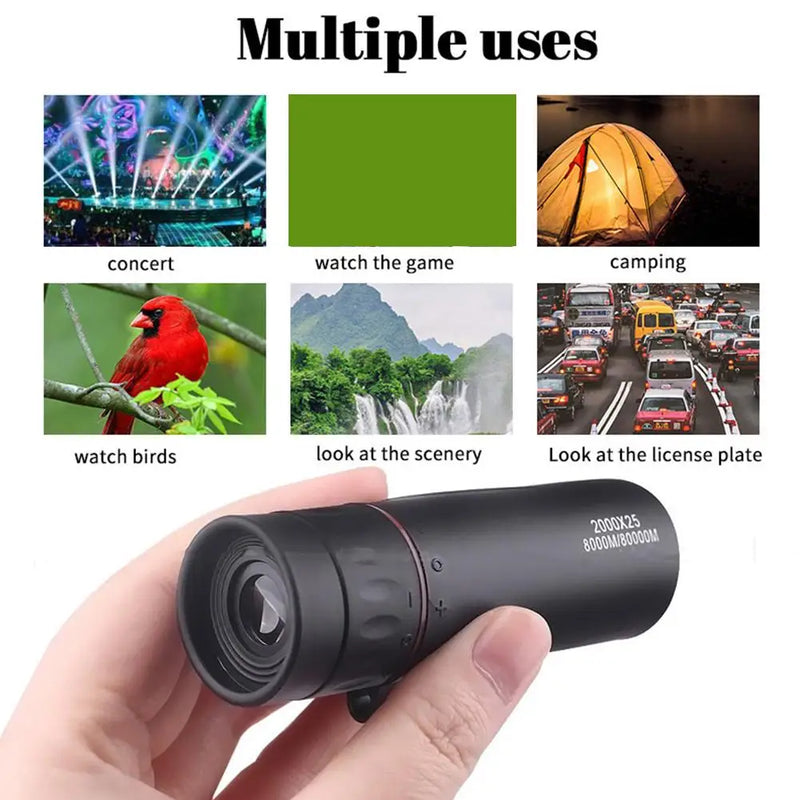 2000x25 HD Monocular Telescope with Smartphone Adapter for Bird Watching Hunting Hiking Camping Wildlife