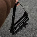 Y2k Womens Shoulder Bag Harajuku Fashion Gothic Casual Black Chains Handbag Hot Girls Pu Leather Ladies Motorcycle Bag Sac