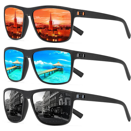 CRIXALIS 3 PCS Modische quadratische polarisierte Sonnenbrillen Herren Damen Retro Outdoor Sport Angeln Sonnenbrillen Männliche Brille Shades UV400