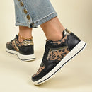 2025 Spring Leopard Print Platform Sneakers Women Black Thick Bottom Vulcanized Shoes Woman Cozy Lace Up Wedge Sport Shoes Woman