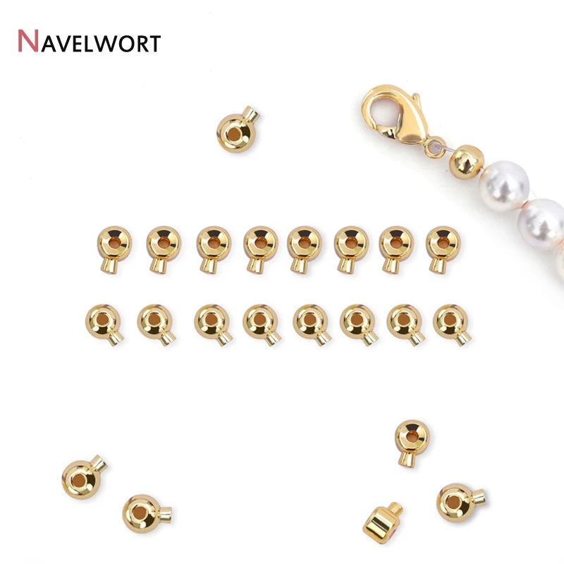 10/20pcs 18K Gold Plated Crimp Beads End Bead For Jewelry Making,Brass Snap Crimp Clasps For DIY Bracelet Making Accessories