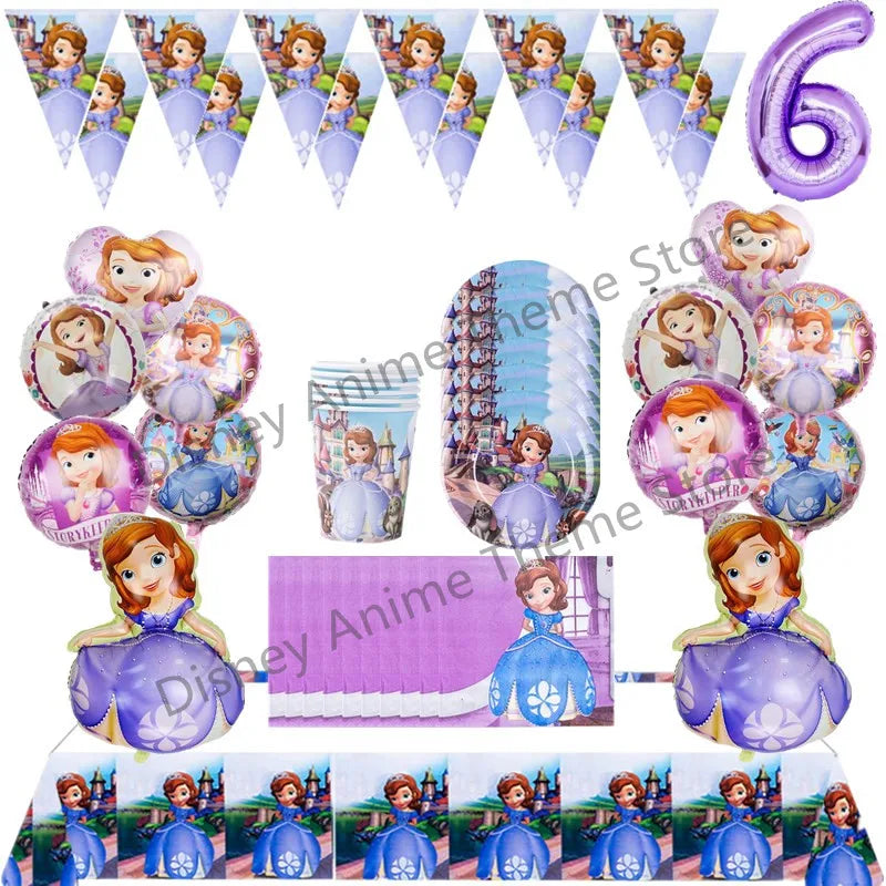 Disney Princess Sofia Theme Birthday Party Decoration Baby Shower Girl Party Cartoon Tableware Set Balloons Decor Event Supplies