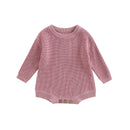 Infant Knit Jumpsuit with Long Sleeves and Round Neckline Solid Color Baby Romper Sweater Bodysuit for Cozy Outfit