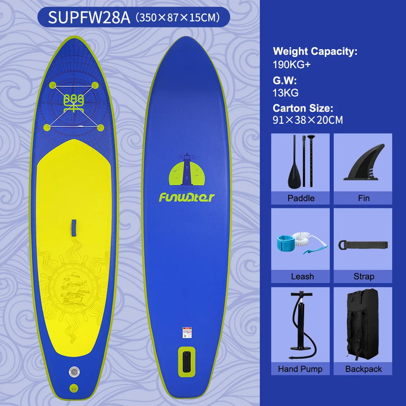 FunWater 350✖87✖15cm Sup Board Inflatable Surfboard Stand Up Paddle Board Inflatable Sup PaddleBoard with Accessories EU Stock