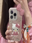 Premium Cute Hello Kittys Full Rhinestones Bow Tie Phone Case Stylish Phone Accessories for iPhone 16 15 14 13 Pro Max Cover