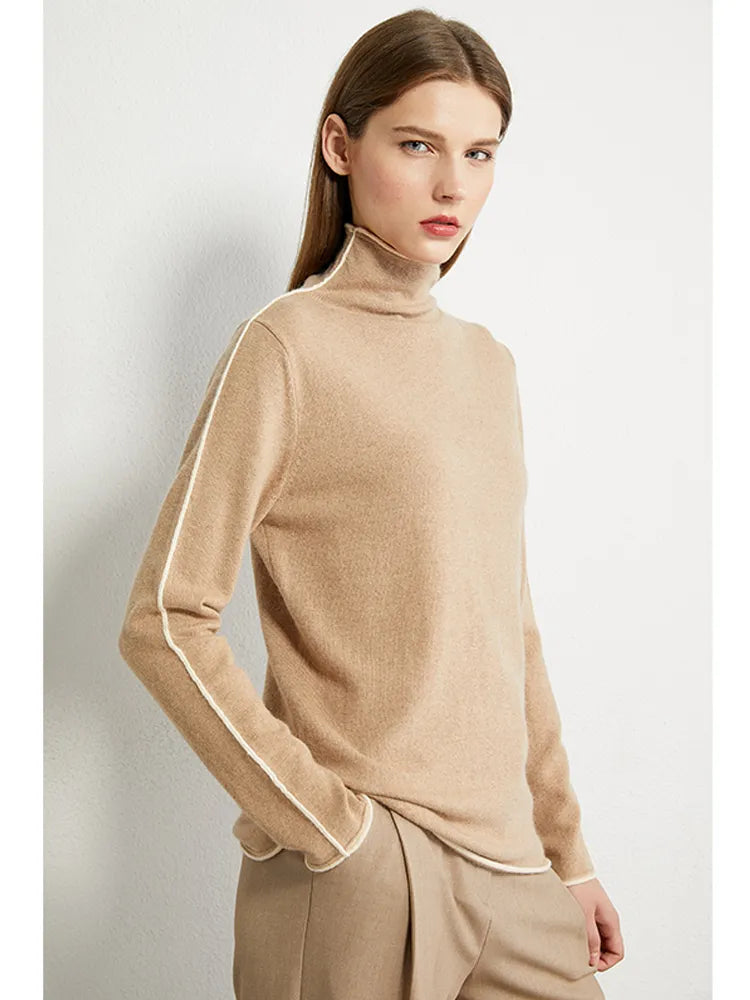 AMII Minimalism Autumn Winter Sweater For Women Causal Spliced Slim Fit Women's Turtleneck Sweaters Sweaters For Female 12040580