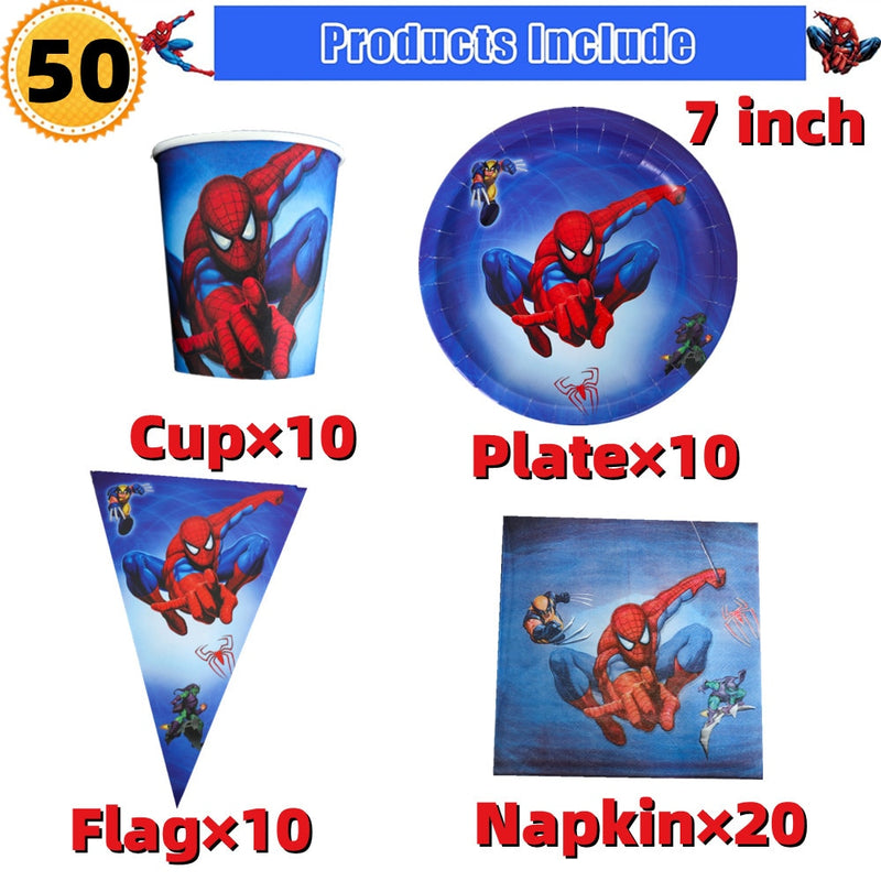 10/20 people Spiderman Theme Birthday Party Decorations Set Paper Cup 7inch Plate Superhero Baby Shower Kids Boys Party Supplies