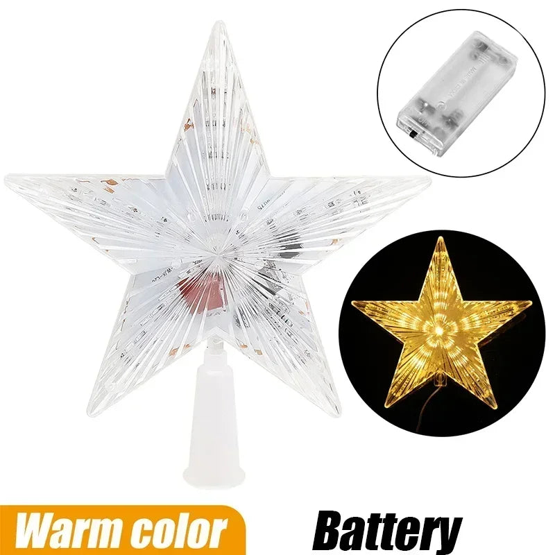 Christmas Star Tree Topper Lights LED Glowing Star Lamp Sparkling Night Light Xmas Tree Top Ornaments New Year Home Party Decor