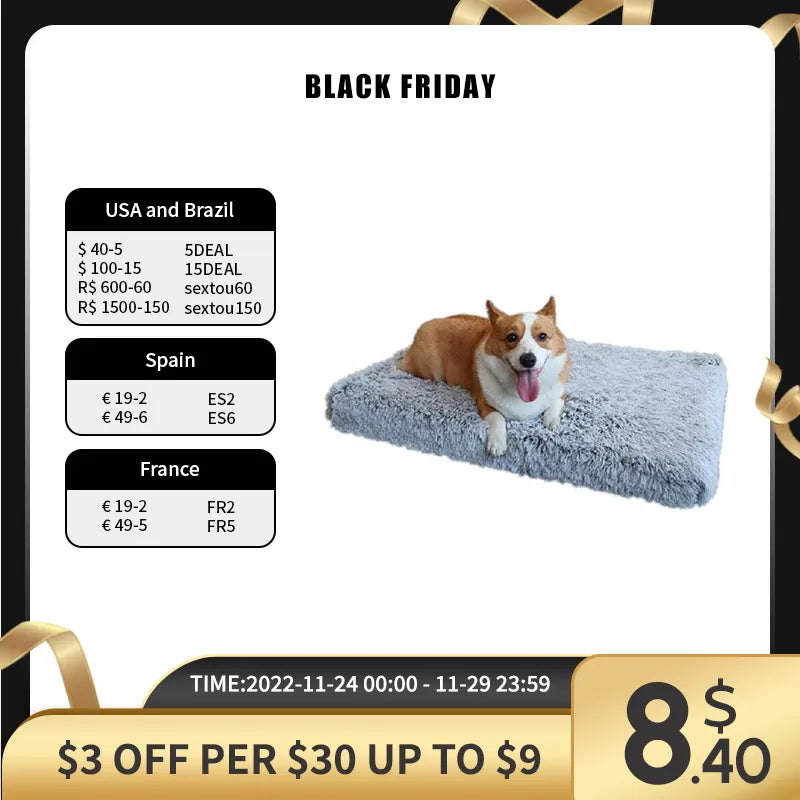 Ultra Plush Deluxe Orthopedic Foam Dog Bed Rectangular Cat Dog Mats / Removable Cover Pet Mattress Cushion for Small Large Dogs