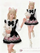 Harajuku Sweet Bow Black Plaid Dresses All-match Slim Fit Kawaii Lolita Dress for Women Autumn New Long Sleeve Vestidos De Mujer