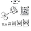 ANZIW Quadratische 925er Silber Ohrstecker für Frauen Männer Zirkonia Diamant Ohrring Hochzeit Verlobung Brautschmuck Zertifizierte Geschenke