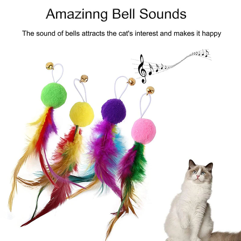 11Pcs Retractable Cat Feather Toy Set Retractable Cat Wand Toys and Replacement Teaser with Bell Refills Cat Toy for Indoor Cats