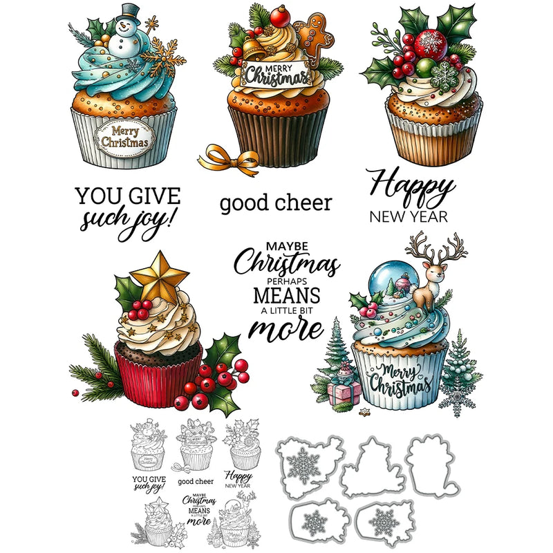 Mangocraft Christmas Series Sweet Cupcakes Cutting Dies Clear Stamp DIY Scrapbooking Metal Dies Silicone Stamp For Cards Albums