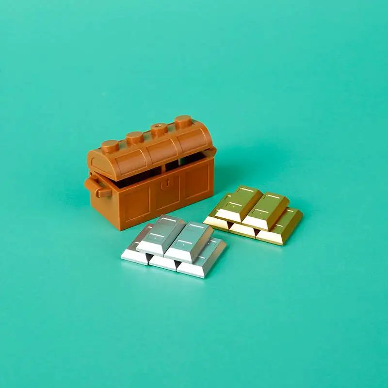MOC Building Blocks Figures Accessories Cash Dollar Coin Bag Model Gold Silver Bar Colored Diamond Treasure Box Series Coffer
