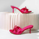 Sweet Bow Slippers for Women 2025 New Summer Thin Heel Flip-flops Versatile Pointed Toe Open Toe High Heel Cool Mop