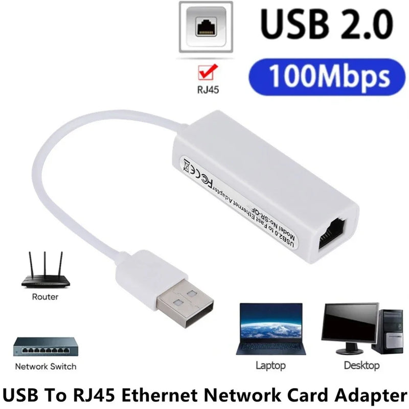 USB 2.0 Wired USB to RJ45 Network Card 10/100Mbps USB To RJ45 Ethernet Lan Adapter Network Card for PC Laptop Windows 7 8 10 11