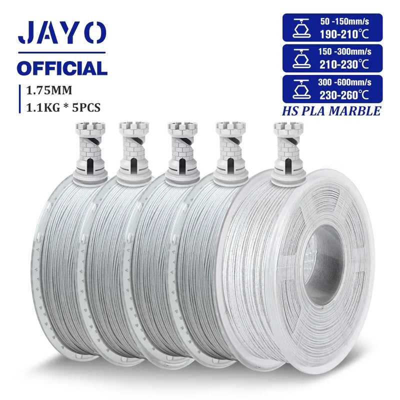 JAYO High Speed Marble PLA Filament 5 Rolls High Speed PLA 3D Printer Filament For FDM Marble-Like Texture 3D Printing Materials