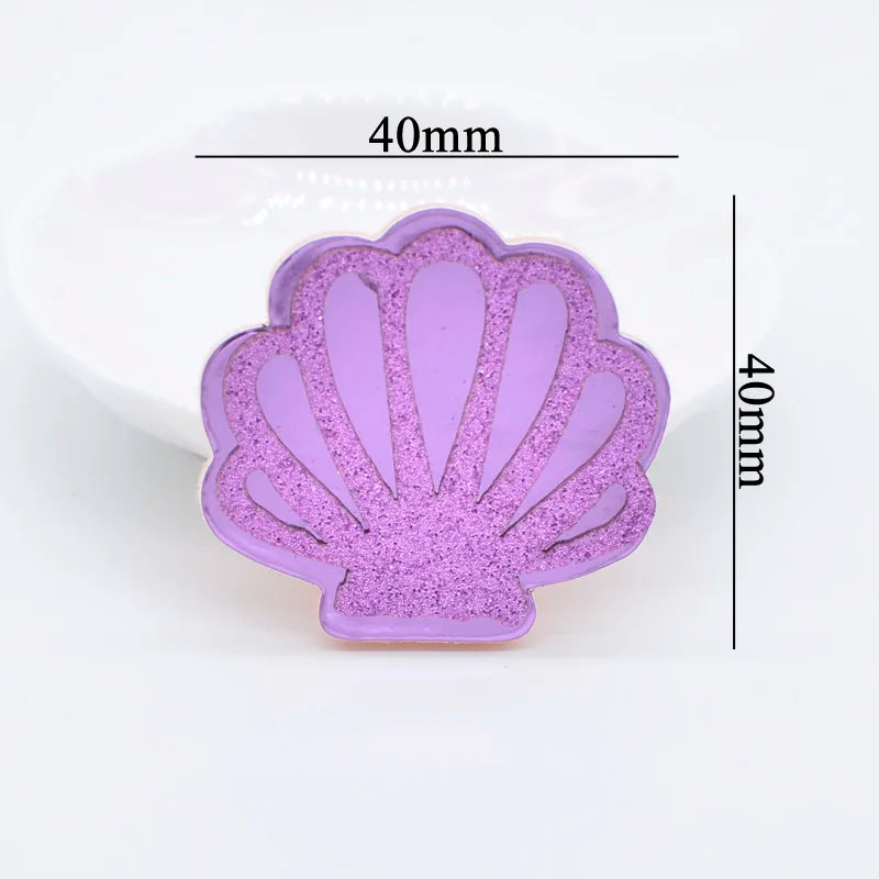10Pcs 40*40mm Glitter PU Shell Padded Appliques for DIY Craft Cake Topper & Baby Headwear Clip Bow Accessories Decor Patches