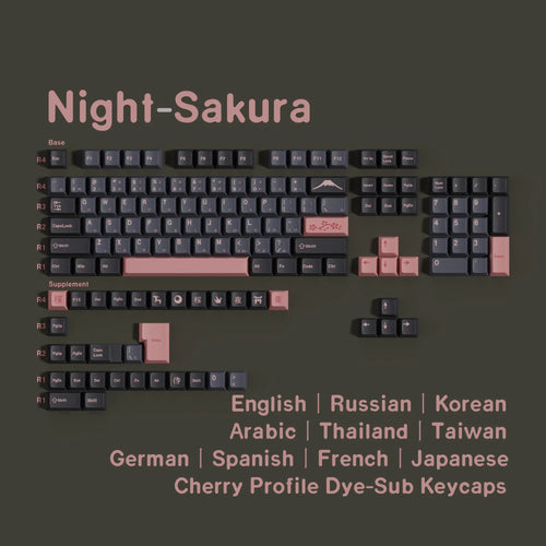 Night Sakura Pbt Keycaps Cherry Profile Japanisch Koreanisch Russisch Deutsch Spanisch Arabisch Französisch Großes Set Tastenkappen Für Mx Switches