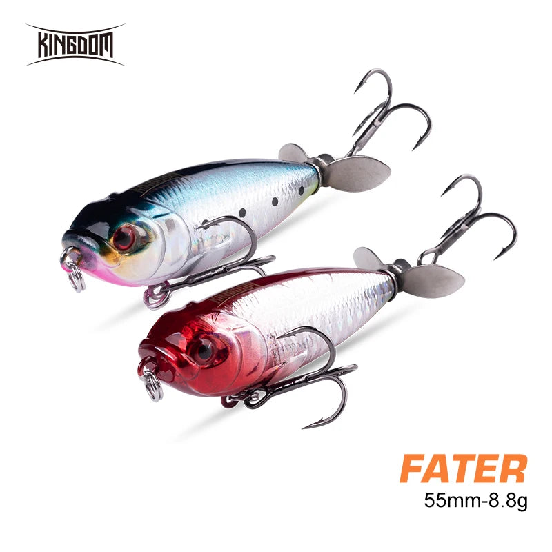 Kingdom Propeller Popper Floating Fishing Lures 8.8g 55mm Trolling Wobblers Rotating Tail Topwater Pencil Professional Hard Bait