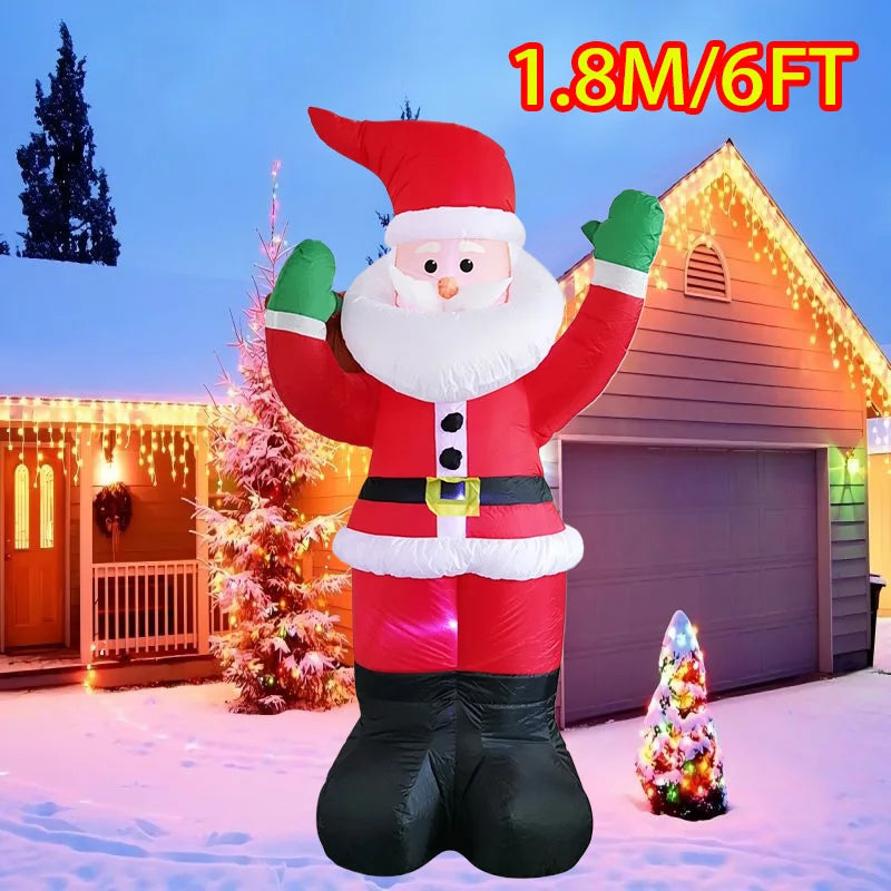 Santa Claus Waving Hand 1.8m Inflate Model Christmas Decoration Glowing Doll Cartoon Giant LED Lamp Party Gifts Outdoor Lawn