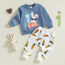 Adorable Toddler Boys Easter Outfits with Bunny Print Long Sleeve Sweatshirts and Carrot Patterned Long Pants - 2 Piece