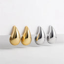 Vintage Gold Plated Chunky Dome Drop Earrings for Women Glossy Stainless Steel Thick Teardrop Earrings Dupes Lightweight Hoops