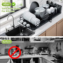 Dish Drainer Rack - Extendable Dish Drainer, Multifunctional Anti-Rust Dish Rack for Kitchen Counter, with Cutlery & Cup Holders