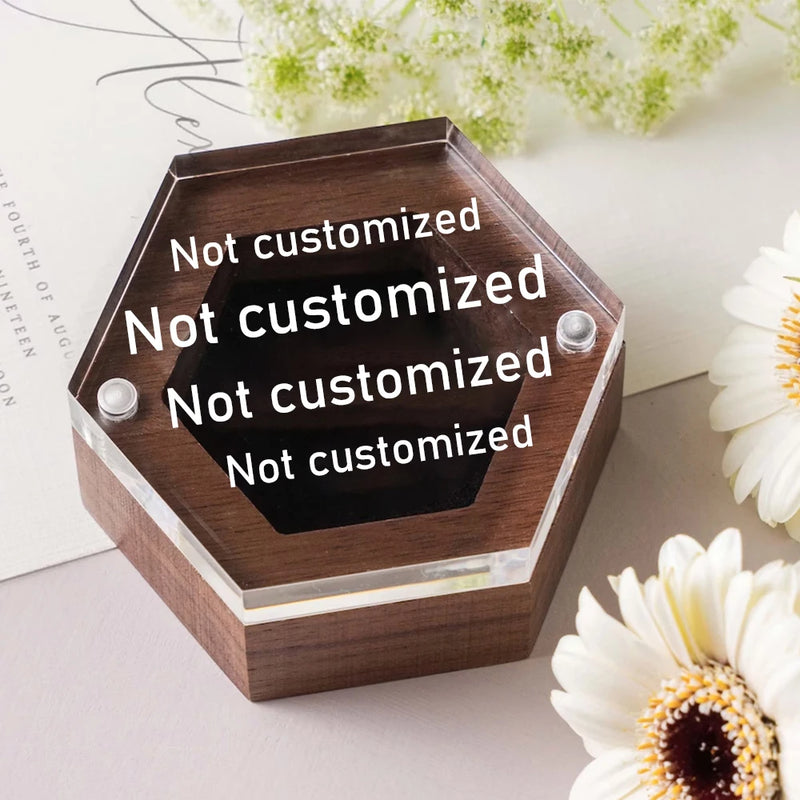 Personalized Engraved Wedding Ring Box, Proposal Gift Acrylic Cover and Wood Base Custom Rings, Engagement Wedding Decorations