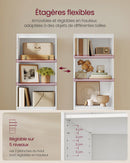 Bookcase, 3 Drawers of Different Sizes, Adjustable Shelves, Height 180 cm, Modern, Space Saving, Snow White