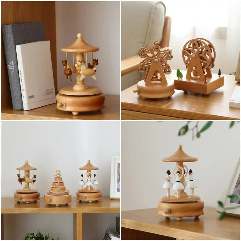 Elegant Wooden Music Box Castle Carousel Musical Box Birthday Christmas Gift For Girlfriend Boyfriend Music Sound Box Present