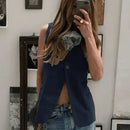 Women's Vest Spring Summer Slessveless Top Two Button Jackets Casual Slim Fit Gilet Khaki Women Clothing Fashion 2024 New