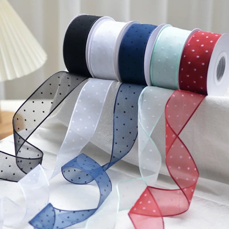 10Yards 4CM Polka Dots Organza Gauze Packaging Ribbon Tape Flower Gift Box Wrap Bow DIY Wedding Christmas Party Decoration