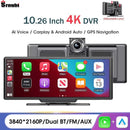 Universal 10.26 Inch 4K Dashcam Car DVR Video Player Wireless Carplay&Android Auto Car Monitor Multimedia GPS FM Rearview Camera
