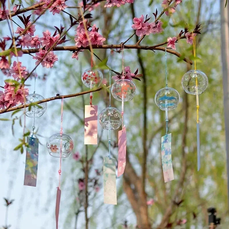 Sakura Glass Wind Chime Hanging Drop Birthday Gift Ornament Transparent Wind Spinner Bell Pendant Japanese Style Decoration