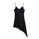 Women Fashion Sexy V-Neck Lace Elegant Halter Dress Asymmetric Hem Dress 2026 Summer New Fashion Holiday Party Beach Dresses