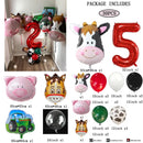 30pcs Farm Theme Green Tractor Cow Pig Inflatable Balloons 32inch Red 1-9 Number Balloon Happy Birthday Party Decor Baby Shower