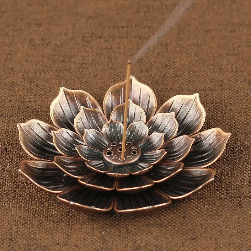 Alloy Incense Burner Stick Holder Buddhism Lotus Line Incense Plate Sandalwood Coil Base Temples Yoga Studios Home Decoration