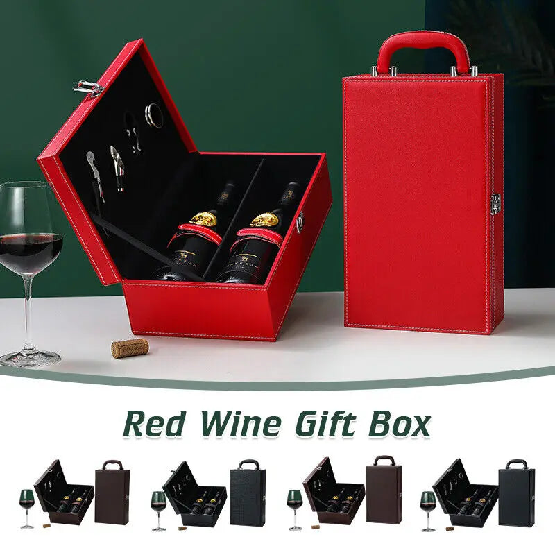 High Quality PU Leather Wine Bottle Box Home Storage Organizer Wine Carrying Holder Leather Box Red Wine Gift Box with Wine Set