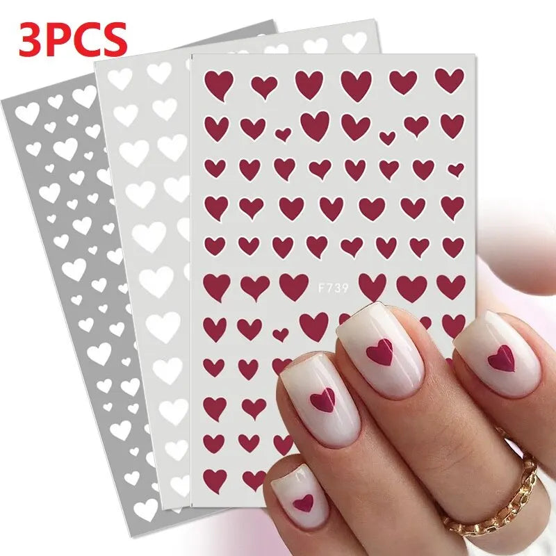 3 Packs 3D Laser Heart Alphabet Nail Art Stickers Nail Art Decorations Flowers Stars Black and White Nail Art Decorations