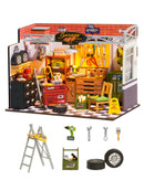Robotime Rolife Dollhouse Miniature House Kit DIY Mini Garage Workshop LED Light Decorative Wooden Craft Gifts for Children