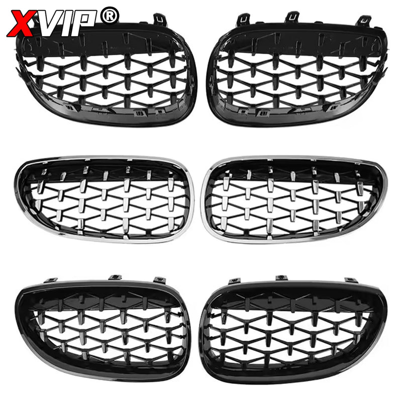 XVIP All Black Front Bumper Grilles For BMW 5-Series E60/E61 M5 325i 2004-2009 Chrome Silver Diamonds Style Grilles  Accessories